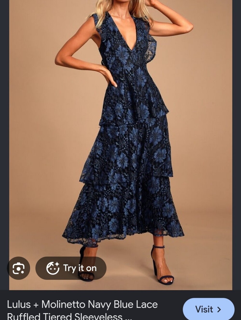 Lulu's Navy Floral Lace Tiered Maxi Dress